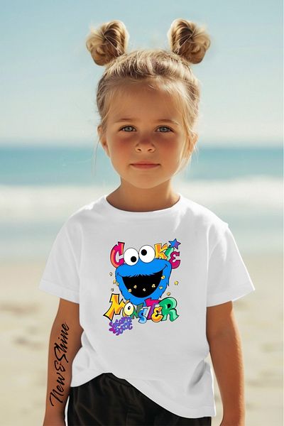 New Shine 1 tricou este un cadou pentru achiziții de 6 și mai sus în coș - Tricou supradimensionat pentru copii cu imprimeu Cookie Monster
