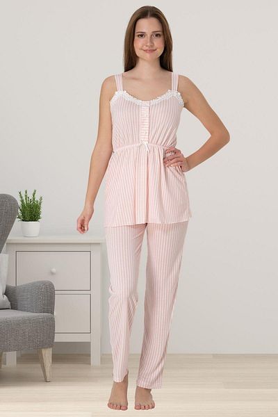 LOHOUSE Women's Powder Strap Striped Maternity Maternity Dressing Gown 3-Piece Pajama Set
