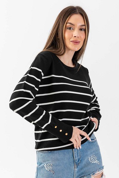 Irmak Kerekli Tricotaj de damă negru-eccru cu gât crew 15007