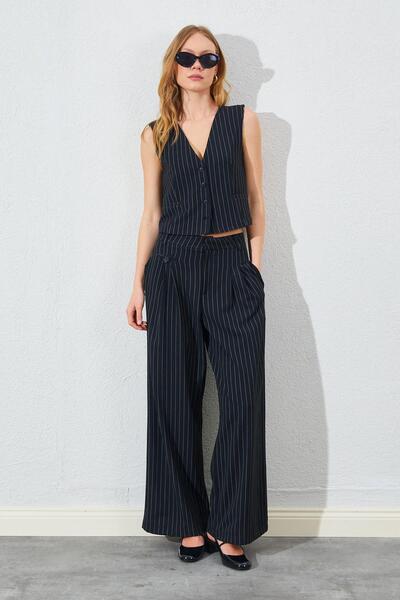 TENA Women's Black Vest and Pleated Trousers Suit