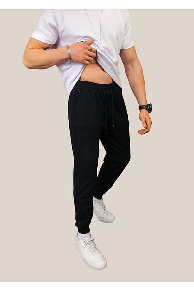 INFLUYENTE Ανδρικό μαύρο παντελόνι Jooger Ribbed Track