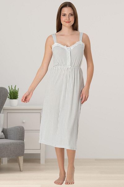 LOHOUSE Women's Gray Striped Maternity Nightgown with Straps