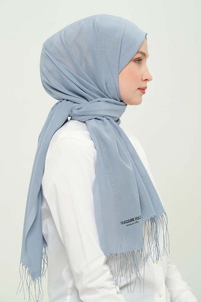 Madame Polo Viscone Thin Summer Shawl Light Blue Viscose Wrinkle-Free Daily Shawl 75X180 cm