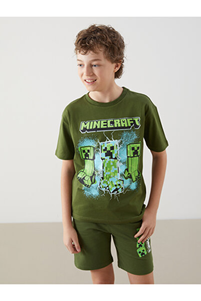 LC Waikiki Tricou de băieți cu guler rotund și imprimeu Minecraft