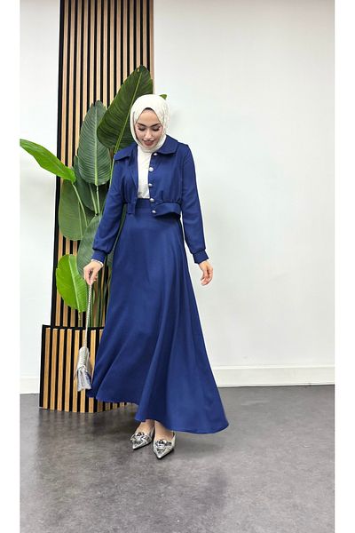 FREEMİH TEKSTİL Navy Blue Zümra Skirted Double Hijab Suit