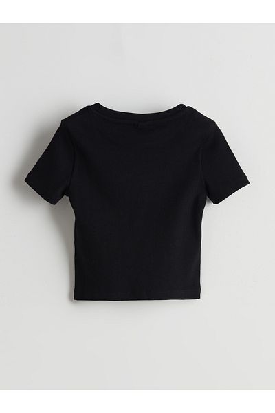 LC Waikiki Crew Neck Stoned Girl's Crop T-Shirt