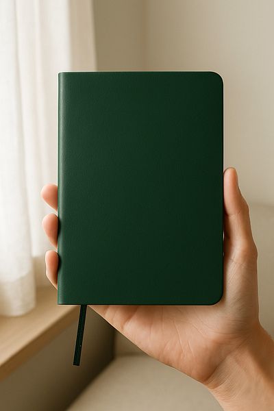 Fark Tanıtım Unlined Notebook, Unlined Notebook with Green Thermo Leather Cover, 128 Sheets, A5 Notebook
