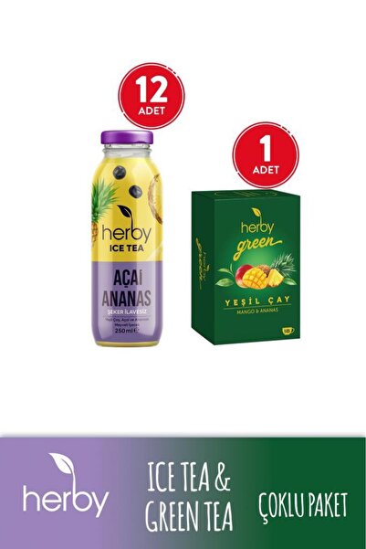Herby Diyete Destek Paketi (ıce Tea Açai Ananas 12'li Şeker Ilavesiz Soğuk Çay Yeşil Çay Mango Ve Ananas