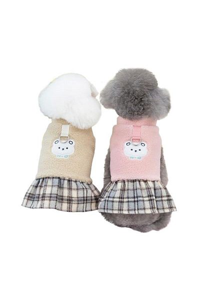 Glipet Pink m Easy Plaid Skirt Fleece Dog Outfit