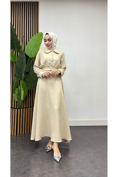FREEMİH TEKSTİL Zümra Διπλό Κρέμα Κοστούμι Hijab με Φούστα