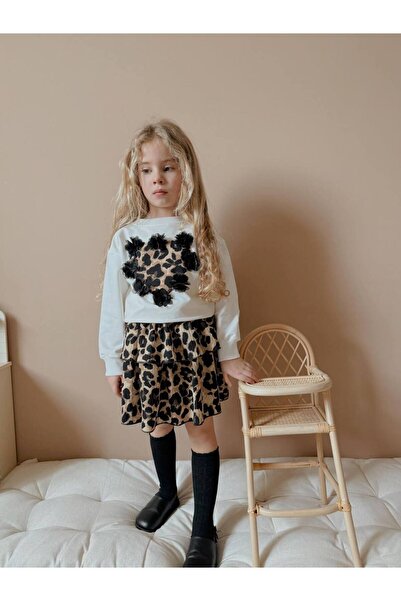 YİGİT BUTİK Yigit Boutique Leopard Patterned Girl's Skirt Suit