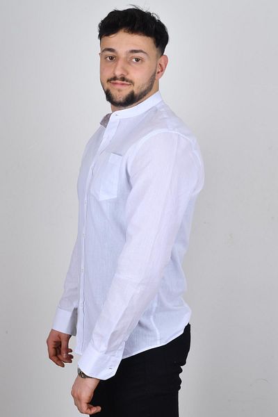 Cazador 23yceed02021 Cămașă albă cu mânecă lungă pentru bărbați, cu buzunar frontal