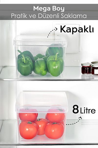 Meleni Home 2 Pieces of Covered Cabinet Refrigerator Organizer - Organizer Basket Fruit Vegetable Storage Container 8 Lt
