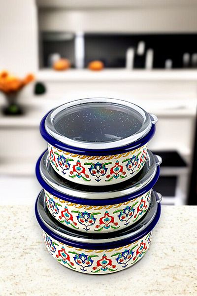 İnci Emaye No. 14 - 16 - 18 Enameled Storage Container Set of 3