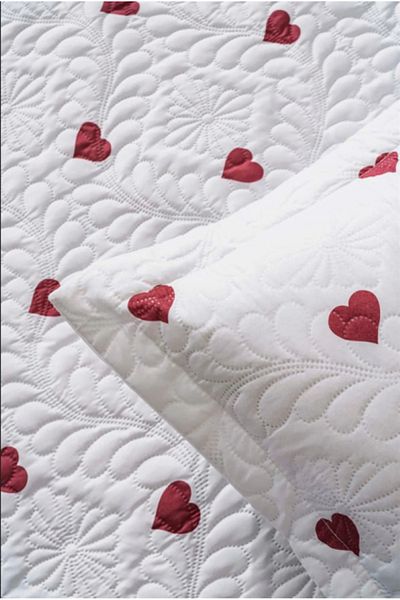 ZESA HOME Heart Printed Microfiber Ultrasonic Quilted Double Bed Cover