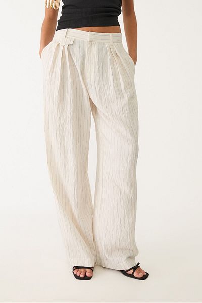 Stradivarius Striped flowing linen blend creased trousers