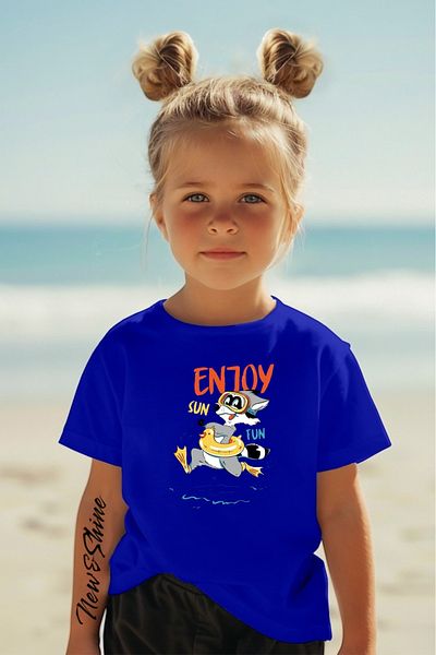 New Shine 1 tricou este un cadou pentru achiziții de 6 și peste în coș - Tricou pentru copii oversize imprimat Enjoy Sun Fun
