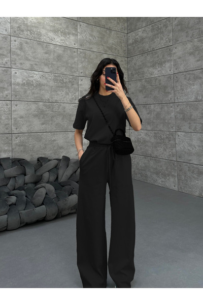 YAKAMEL Kadın Kısa Kollu Penye Likralı Full Esnek Süper Yüksek Bel Takım