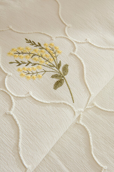 Karaca Home Shaela Floral Embroidered Double Pike/Bedspread Set Yellow