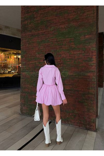 TİENDEROPA Women's Striped Balloon Skirt Shirt Set - Pink