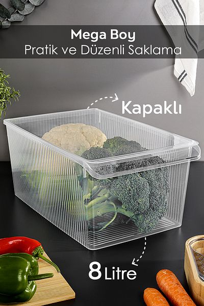 Meleni Home 6 Pieces of Covered Cabinet Refrigerator Organizer - Organizer Basket Fruit Vegetable Storage Container 8 Lt