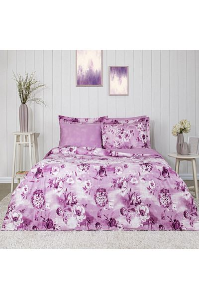 Taç Luxury satin double bed linen with floral print, TaçElegance, Vesta Lila