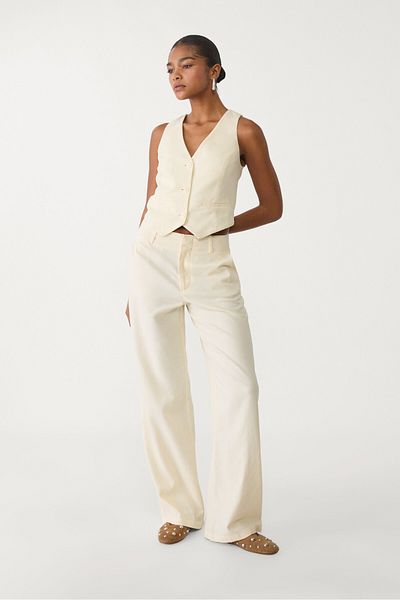 Stradivarius Flowing linen blend straight-leg trousers