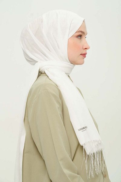 Madame Polo Viscone Thin Summer Shawl Off-White Viscose Wrinkle-Free Daily Shawl 75X180 cm