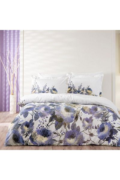 Taç Satin cotton bed linen with anemones, TaçDelux Digital, La Folia