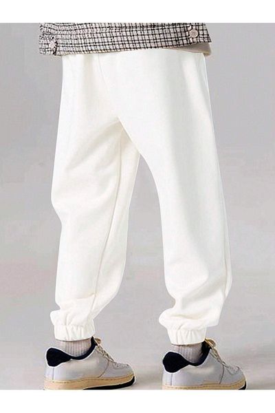 DUBU BUTİK Lightning Bear Sweatpants Jogger - Λευκό εμπριμέ λαστιχένιο πόδι ψηλόμεσο