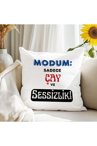 qoeuyl boutique My Mode Is Only Tea and Silence Printed Funny Gift Fiber Satin Decorative Pillow