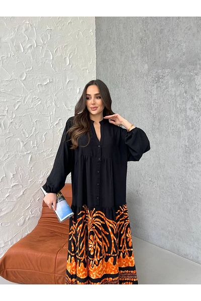 PREMİER VİE Hijab New Season Black Orange Summer Viscose Dress