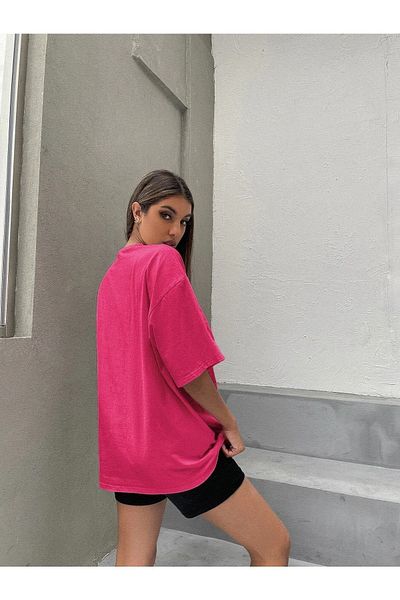 DUBU BUTİK Save Our Seas T-shirt - Pink Printed Oversize Crew Neck Short Sleeve T-Shirt