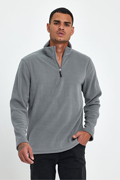 Superlife Ανδρικό φούτερ με άνετη εφαρμογή Softech Fleece με μισό φερμουάρ spr24pw20