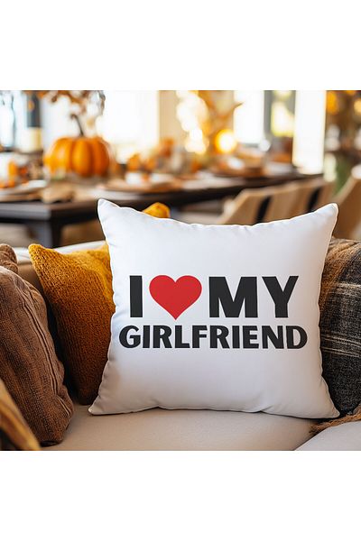 qoeuyl boutique I Love My Girlfriend Printed Spouse Lover Romantic Gift Fiber Satin Decorative Pillow
