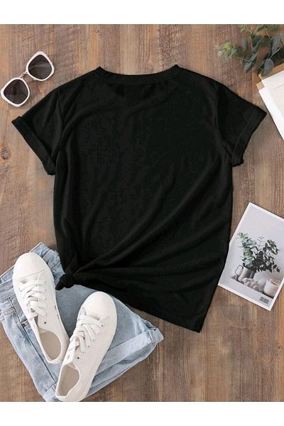 DUBU BUTİK Μπλουζάκι Pregnant Gebe Mama Heart Printed - Μαύρο T-Shirt με λαιμόκοψη