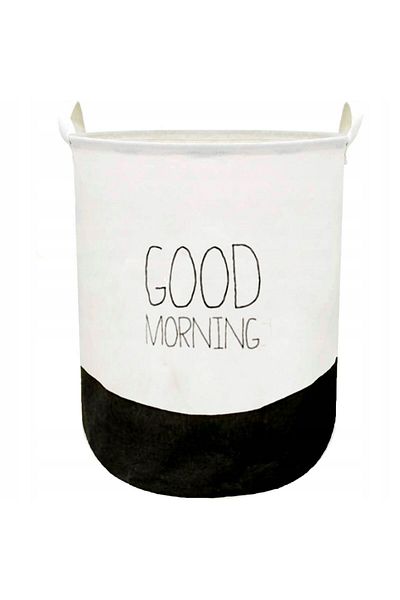 waya Cos de rufe, Pliabil, WAYA,Good Morning,XXL,40x50 CM, Bumbac Canvas, 63 l, Impermeabila, Alb/Negru
