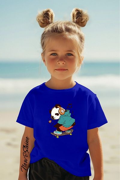New Shine 1 tricou este un cadou pentru achiziții de 6 și mai sus în coș - Tricou pentru copii supradimensionat cu imprimeu Skateboarder Panda