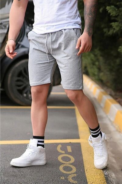 DUBU BUTİK 2-Piece Plain Combed Cotton Short Shorts Black and Gray Combed Cotton Corded Fit Pocket
