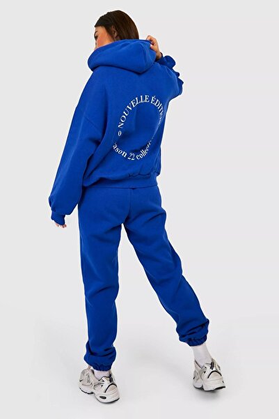 DUBU BUTİK Σετ φόρμας Sax Blue Nouvelle - Τυπωμένο Oversize Hooded Raster