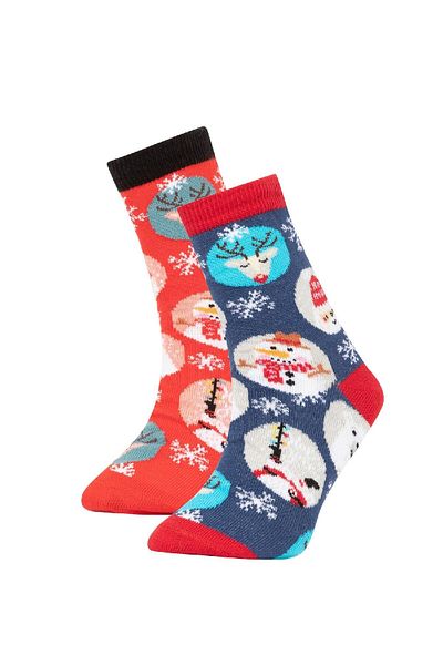 DeFacto 2-teilige lange Boxsocken aus Baumwolle mit Neujahrsmotiv für Jungen Y4964a6ns