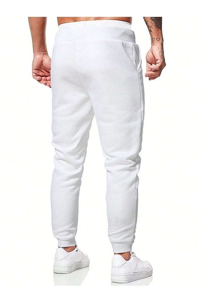 DUBU BUTİK Los Angeles Sweatpants Jogger - Λευκό εμπριμέ λαστιχένιο πόδι ψηλόμεσο