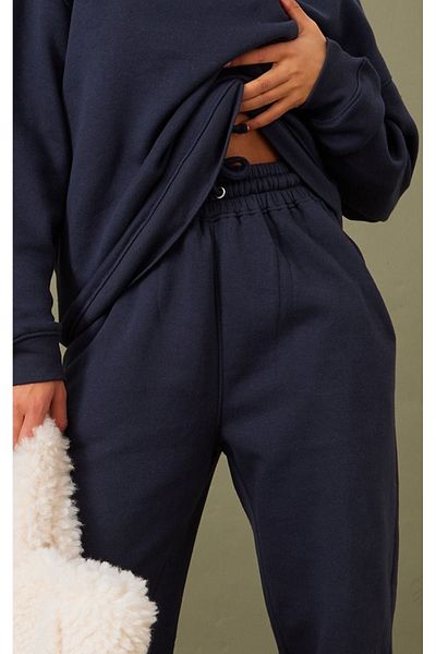 DUBU BUTİK Απλό Basic Φούτερ - Navy Blue μακρυμάνικο Oversize Crew Neck