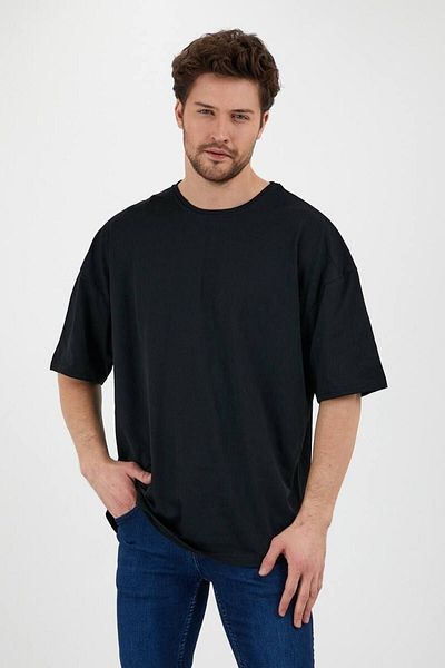 DUBU BUTİK Basic Plain 3-Pece Multi Combination T-shirt - Μαύρο, άσπρο και γκρι Oversize Crew Neck