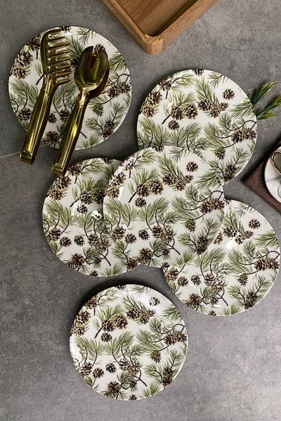 rubihome Premium Porcelain 21 cm 6-Person Cone Detailed Cake Plate Set