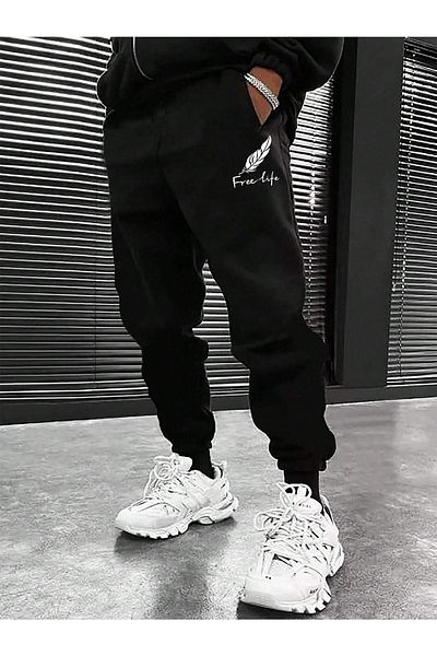 Sweetline Μαύρο Jogger Sweatpants - Άνετο και κομψό με στάμπα από καουτσούκ