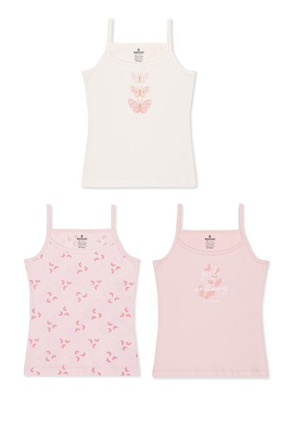 BAYKAR Girl's Cotton Thin Thread Straps Colorful Printed Classic Undershirt Pack of 3