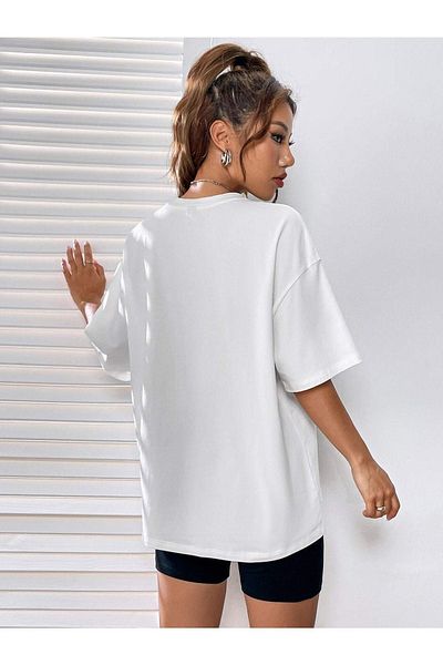 DUBU BUTİK Тениска Hopeful Girl - Бяла тениска с къс ръкав и щампа Oversize
