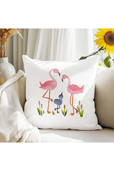 qoeuyl boutique Декоративна подушка з набивним малюнком «Сад фламінго» з сатинового поліестеру