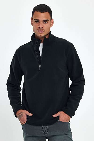 Superlife Ανδρικό φούτερ με άνετη εφαρμογή Softech Fleece με μισό φερμουάρ spr24pw20